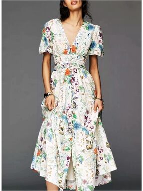 Anthropologie - The Katerina Button-Front Floral Cotton Dress